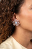 Lott Earrings Flower w/ Full Leaves M - White Crystal/Lilac