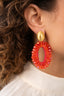 Lott Earrings Open Oval Double Beads - Orange
