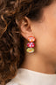 Lott Earrings Vertical Oval Three Stones M - Orange / Fuchsia / Light Peridot