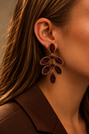 Lott Rode Oorbellen Flower Leafs M - Bordeaux