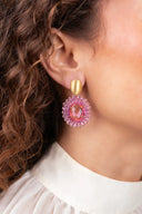 Lott Oorbellen Oval w/ Stone XS - Berry Pink