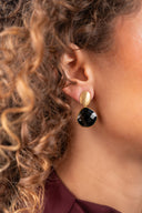 Lott Zwarte Oorbellen Round Framed Drop Leni