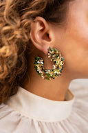 Lott Oorbellen Sequin Flower Creole M - Mixed Green