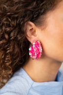 Lott Earrings Sequin Oval Creole XL - Fuchsia/Sunlight Yellow