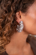 Lott Oorbellen Sequin Oval Flower Creole L - Silver