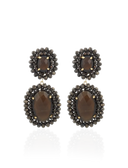 Lott Bruine Oorbellen Double Beaded Oval - Metallic Brown