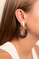 Lott Bruine Oorbellen Oval Deluxe Half Beaded M - Brown
