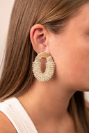 Lott Gouden Oorbellen Combi Oval Silk Half Beaded M - Nude