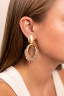 Lott Oorbellen Oval Deluxe Half Beaded M - Champagne