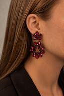 Lott Rode Oorbellen Flower Double Drop S/M - Bordeaux
