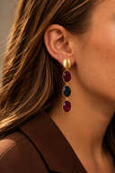 Lott Rode Oorbellen Three Framed Stones - Bordeaux Mix