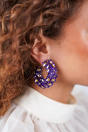 Lott Earrings Sequin Flower Creole M - Purple/Gold