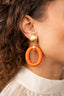 Lott Oorbellen Oval with Bead Threated L - Lion Orange