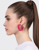 Olivia Dar Earrings Flower Hoops Small Fuchsia