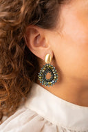 Lott Earrings Drop Crystal Small - Metallic Green