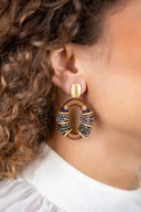 Lott Earrings Combi Oval Deluxe M - Brown/Disco Purple/Grey