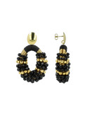 Lott Oorbellen Combi Oval M Gold Stripes Black with Gold Beads