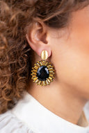 Lott Earrings Oval Flat Beads With Stone S - Metallic Gold/Black